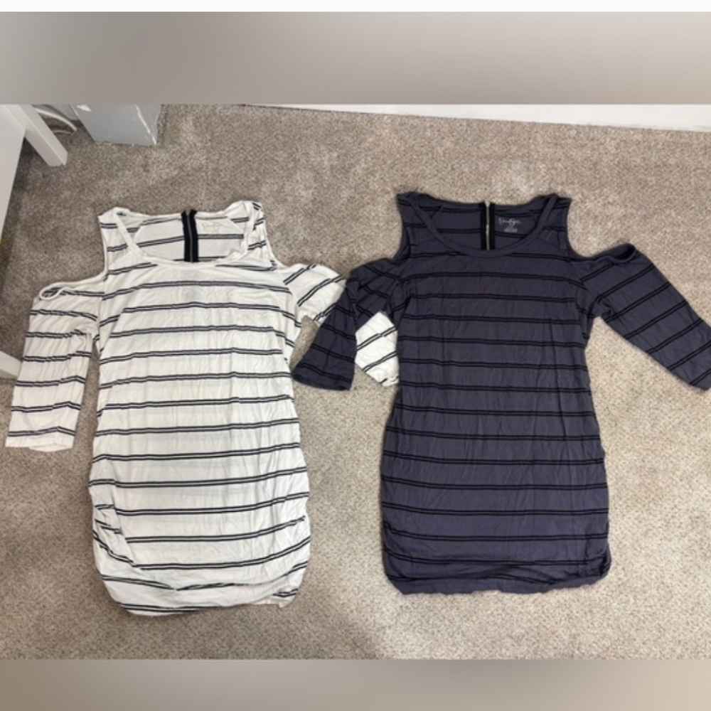 Jessica Simpson Maternity Striped Cold Shoulder Tops - Navy and White LARGE